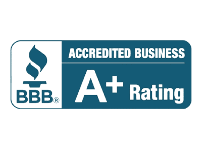 Roofing contractor displaying BBB A+ accreditation badge.