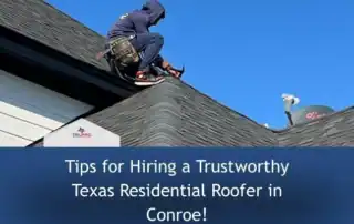 Roofers working on residential roof installation in clear weather.