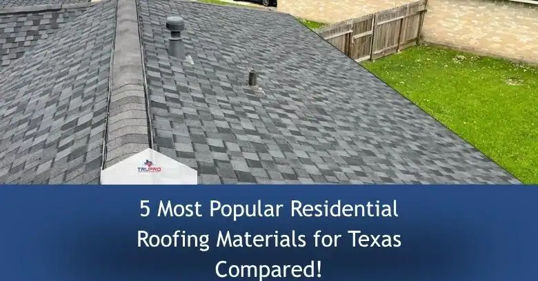 Roof with asphalt shingles and vent pipes, viewed from above.